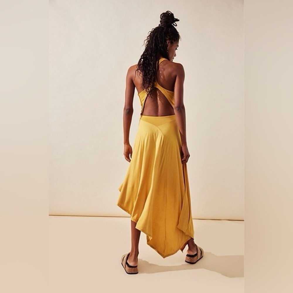Free People Beach Bethany Midi Dress Size Large NWOT In Marigold - Picture 2 of 6